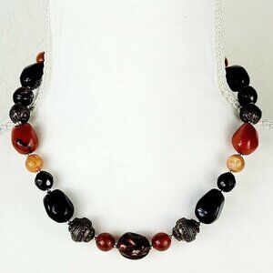 Beaded Single Strand Necklace Neutrals Antiqued Bronze Bohemian Boho 17"-20"